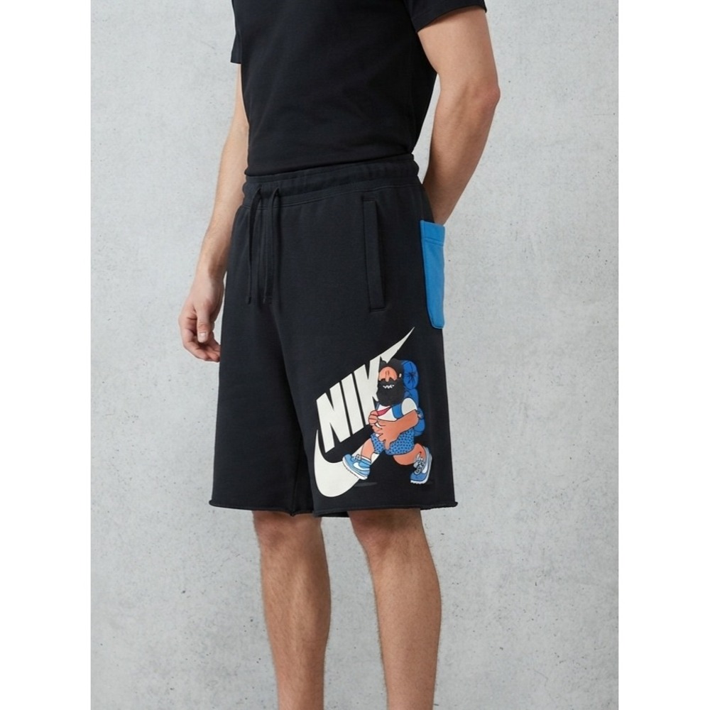 Nike Sportswear Hike Man Graphic Fleece Raw‎ Hem Shorts Black Blue Small